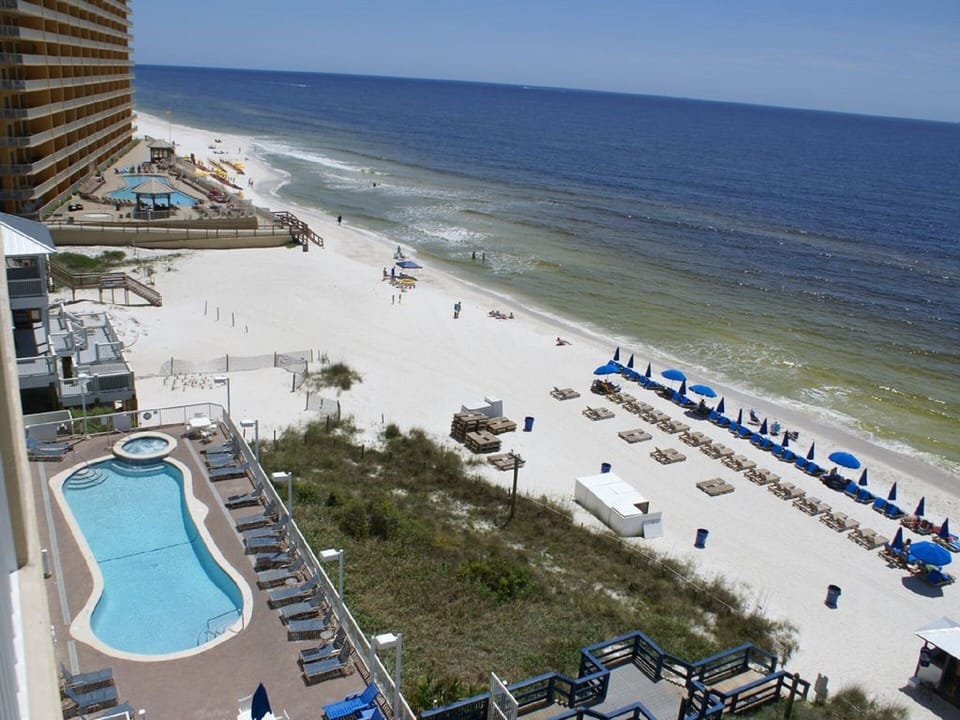 One of two beachfront pools