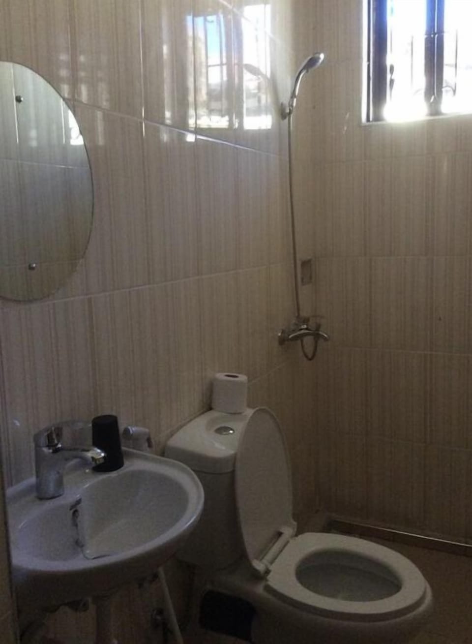 Shower, rainfall showerhead, slippers, bidet