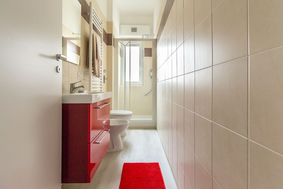 Studio | Bathroom | Shower, bidet, towels, toilet paper