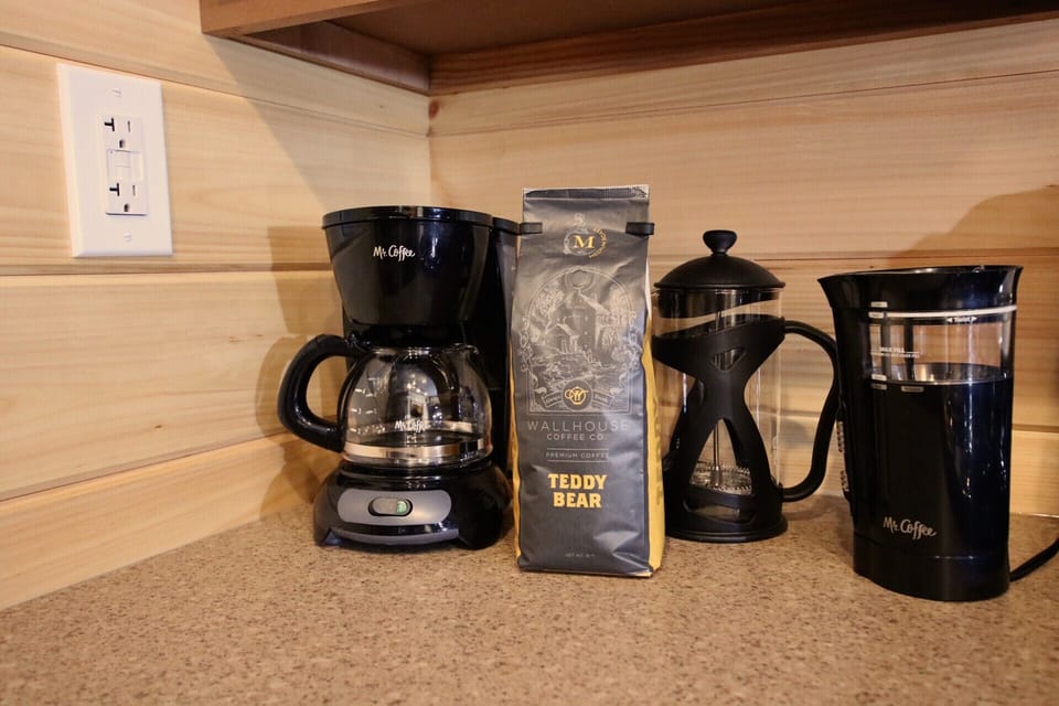 Coffee maker, French press, coffee grinder, (we also have an electric kettle)