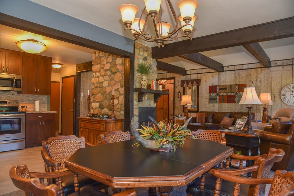 The downstairs areas flow into each other, perfect for large gatherings.