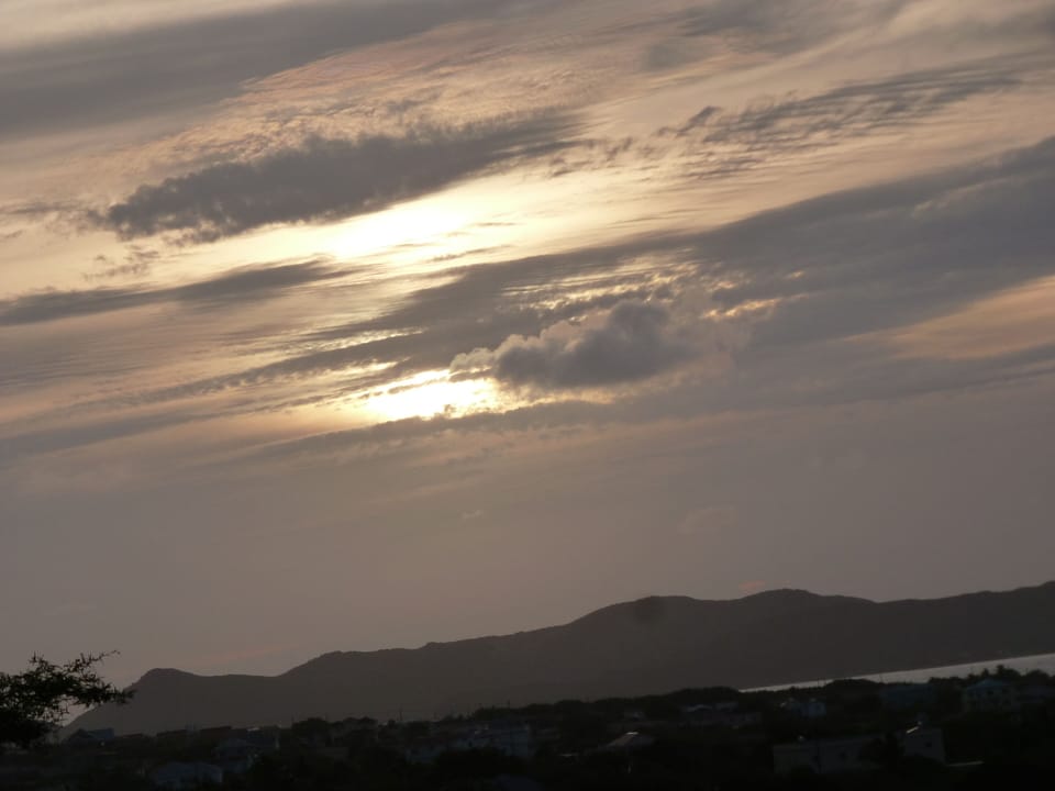 Sunset from porch with St. Kitts eastern peninsula in background