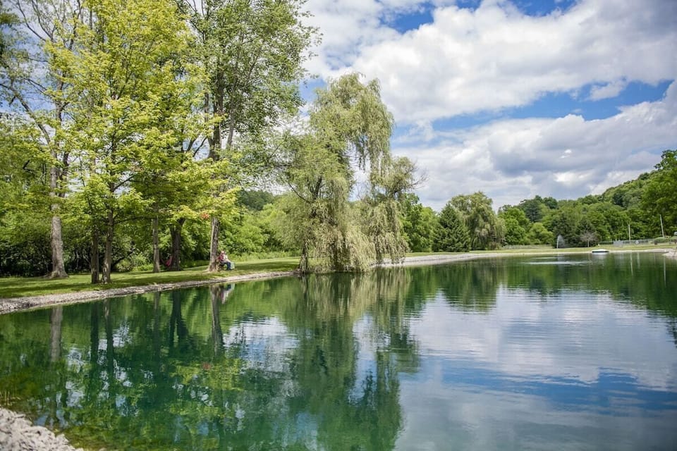 2 ponds w/ peddle boat (life jackets provided). Catch & release fishing.