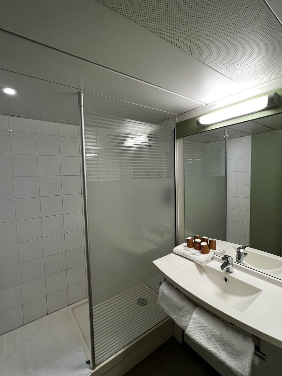 Shower, eco-friendly toiletries, hair dryer, towels