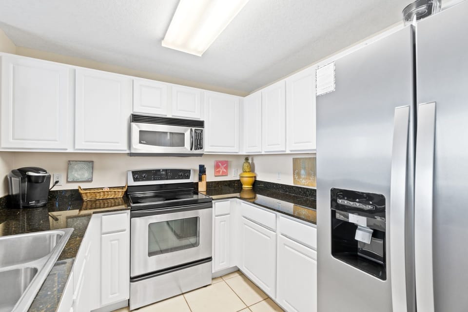 Fully stocked kitchen.