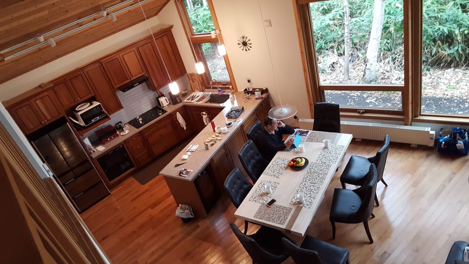 Dining area and open kitchen layout.