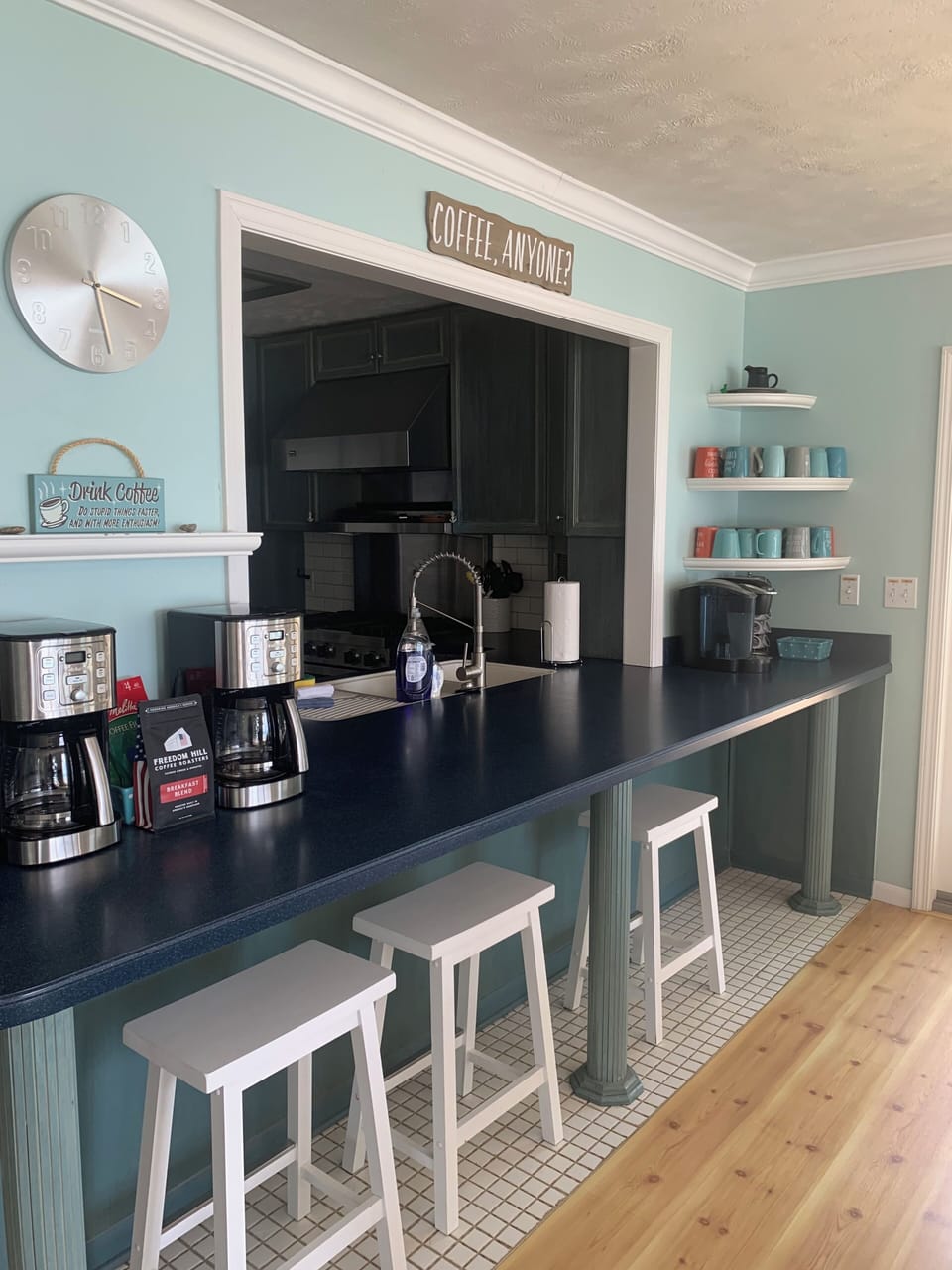 2 - 14 cup coffee makers, a Keurig at the coffee bar - we love coffee!