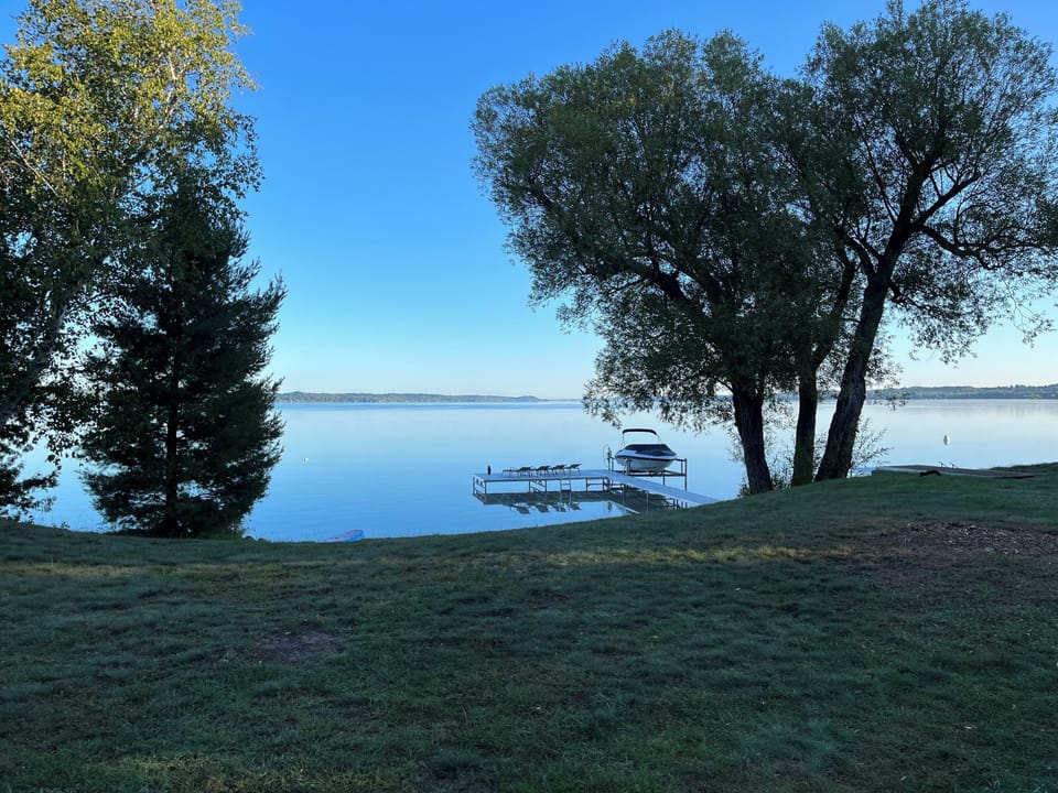 Beautiful, calm morning. As you face south, watch the sun rise over the lake.
