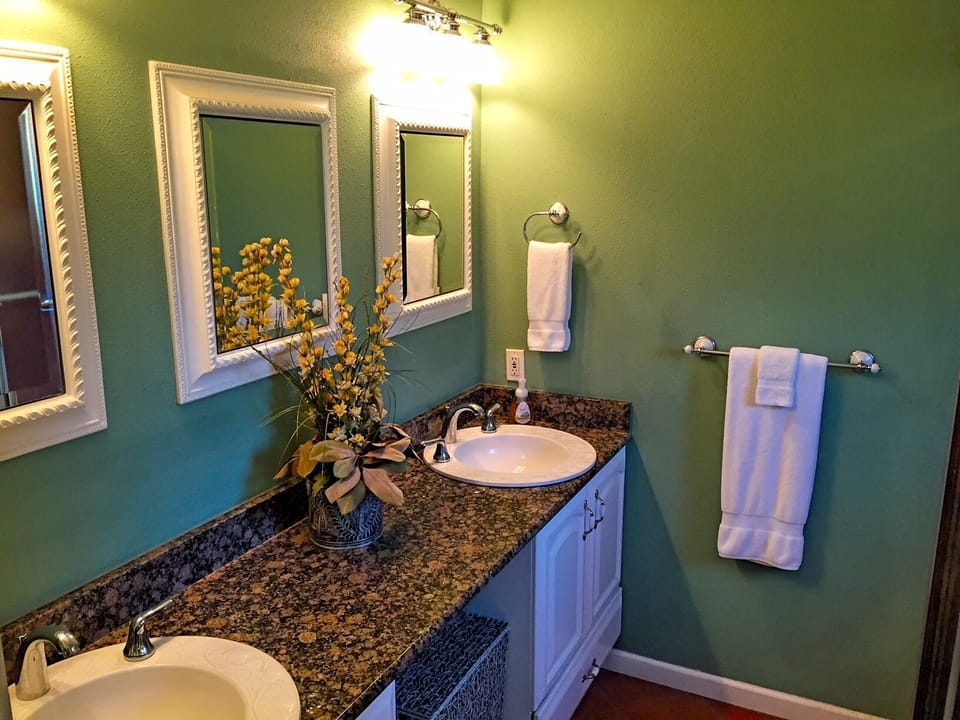 Gruene River Home Upstairs Full Master Bathroom w/Tub/Shower Combo, Double Sinks