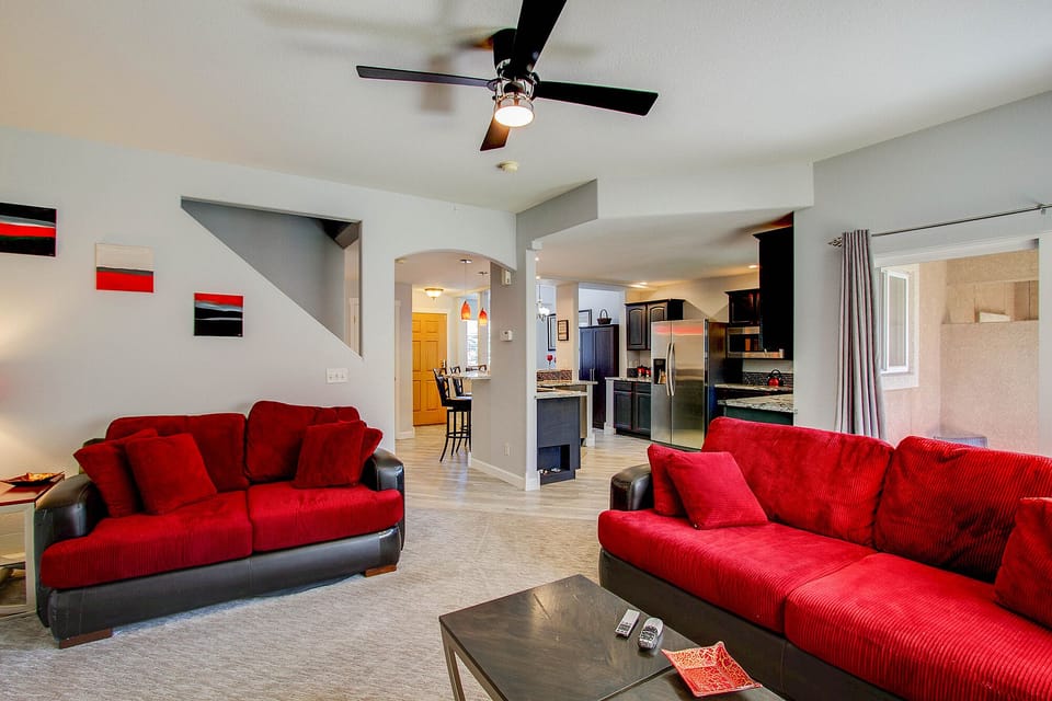 Cozy living room with a fireplace!