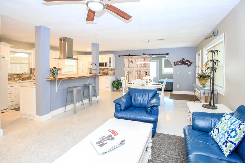 Open plan, living, dining, kitchen and bar.
