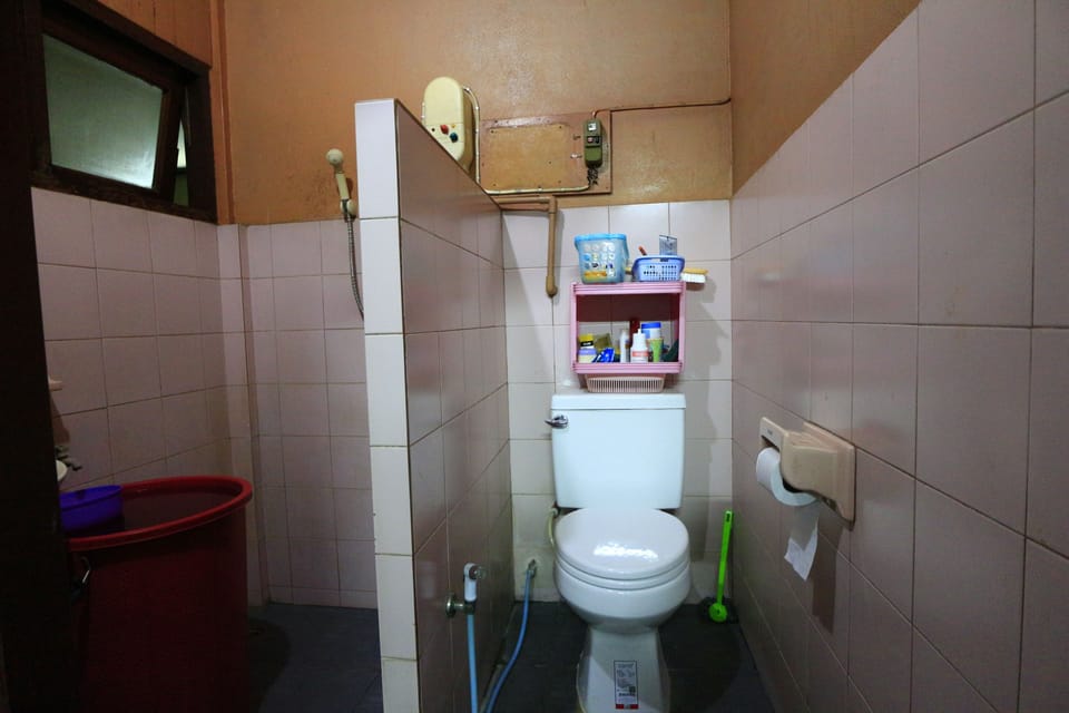 Shower, slippers, towels