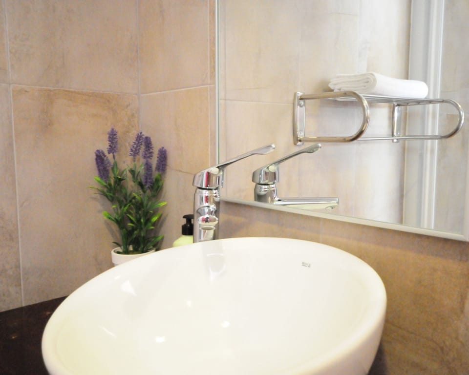 Shower, free toiletries, heated floors (bathroom), towels