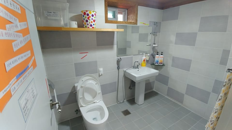 Shower, free toiletries, hair dryer, slippers