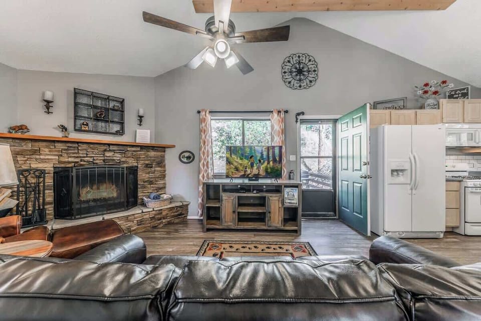 Comfortable living room with access to the deck