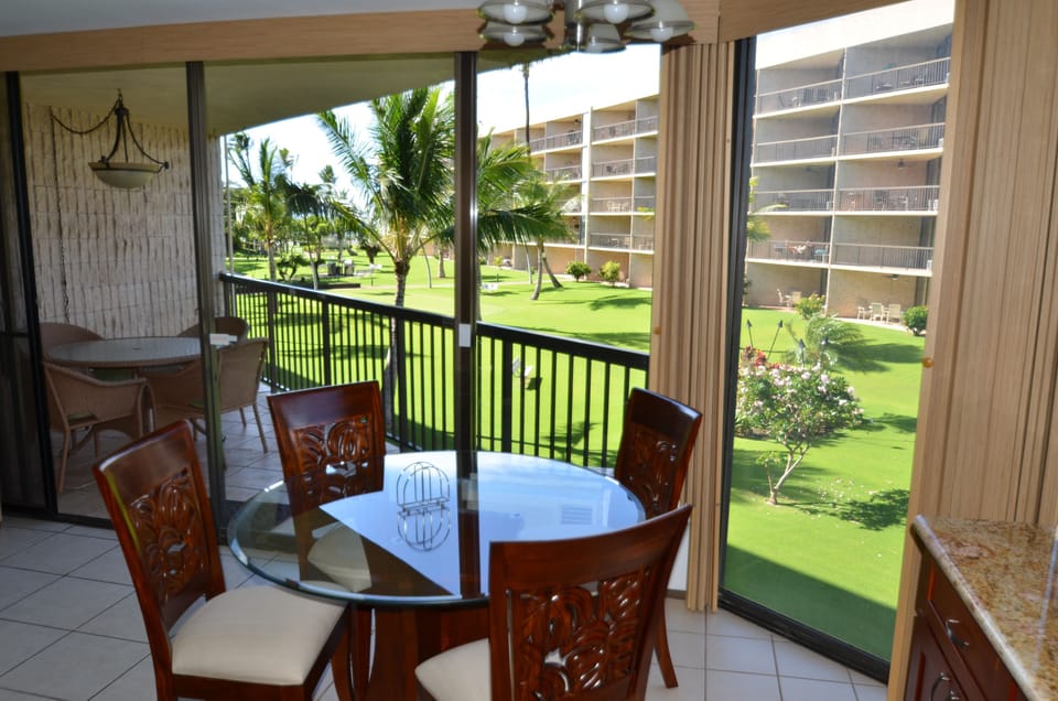 View from kitchen, dining area