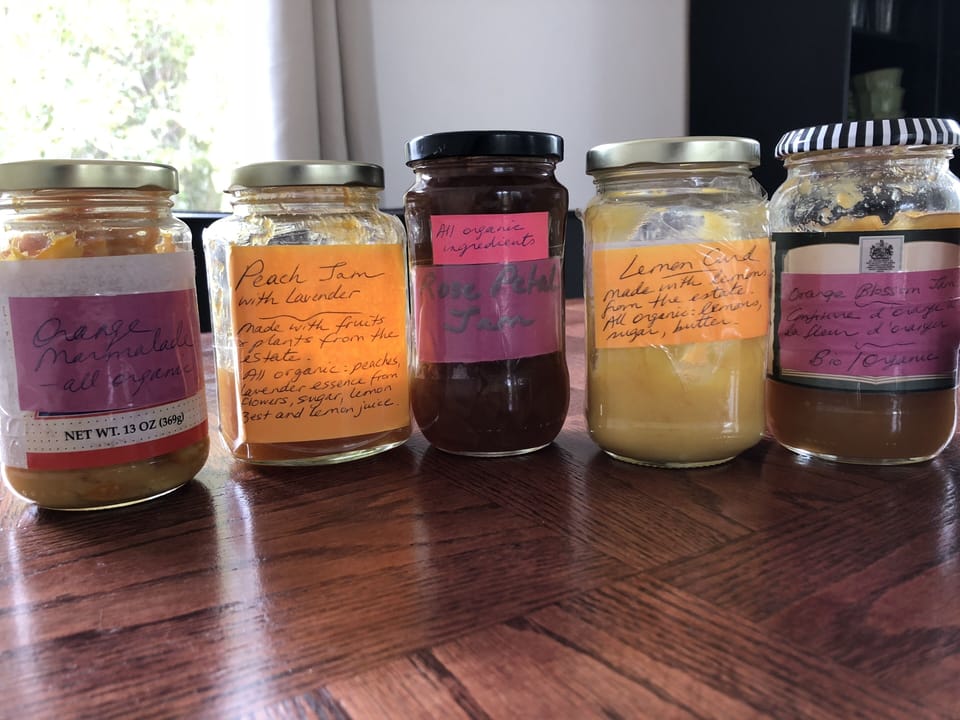 Breakfast pastries & homemade organic jams made from fruits grown on the estate.