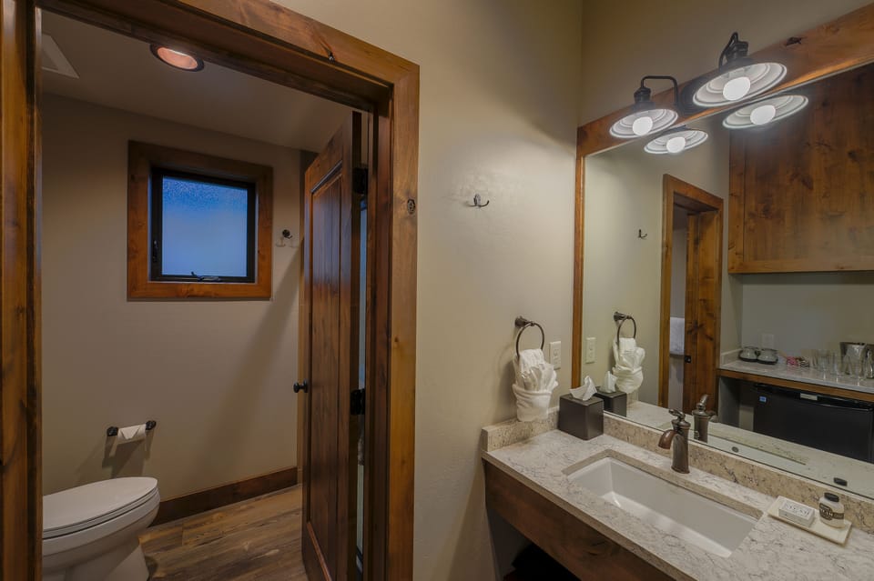 Shower, bathrobes, slippers, towels