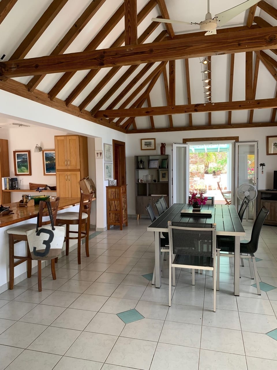Kitchen and breakfast bar open off the main room in the Villa