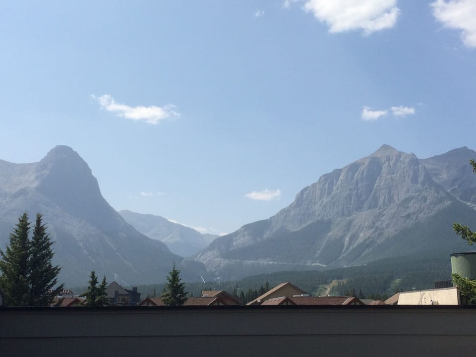 Ha Ling and Rundle Mt Range from the deck.
