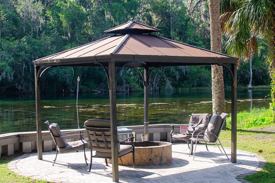 Gazebo, Fire Pit, and Bench Right on the Bank of the Rainbow River
