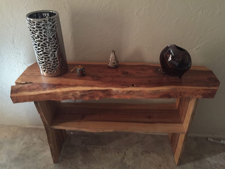 handcrafted table with shelf