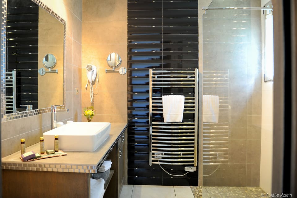 Shower, free toiletries, hair dryer, bathrobes