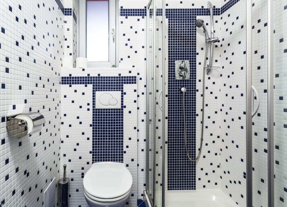 Shower, free toiletries, hair dryer, towels