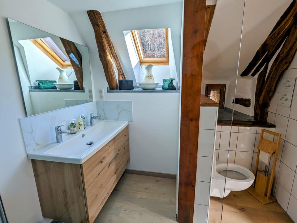 Comfort Quadruple Room, Private Bathroom, Mountain View (Chambre Printemps ) | Bathroom | Shower, rainfall showerhead, free toiletries, hair dryer