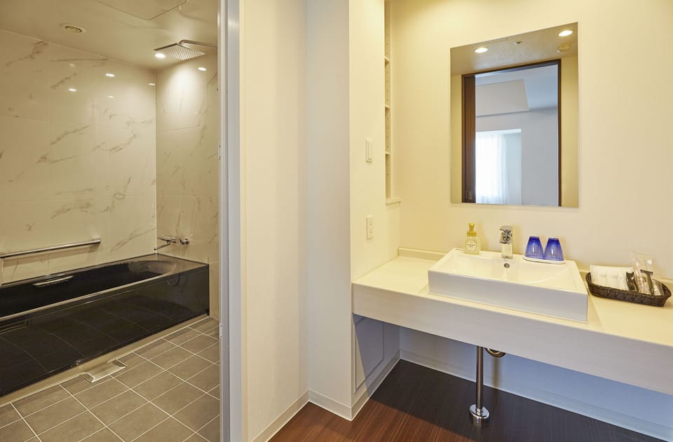 Deluxe Twin Room | Bathroom | Free toiletries, hair dryer, slippers, bidet