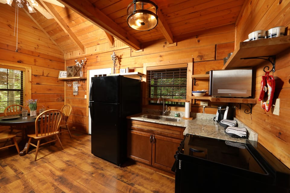 Kitchen with modern amenities. 
Keurig coffee maker. 