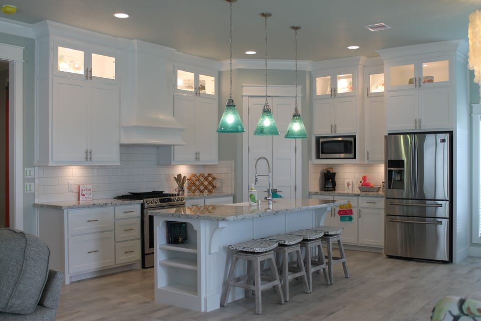 Kitchen with corner pantry.  Bar dining.  Gas stove.  