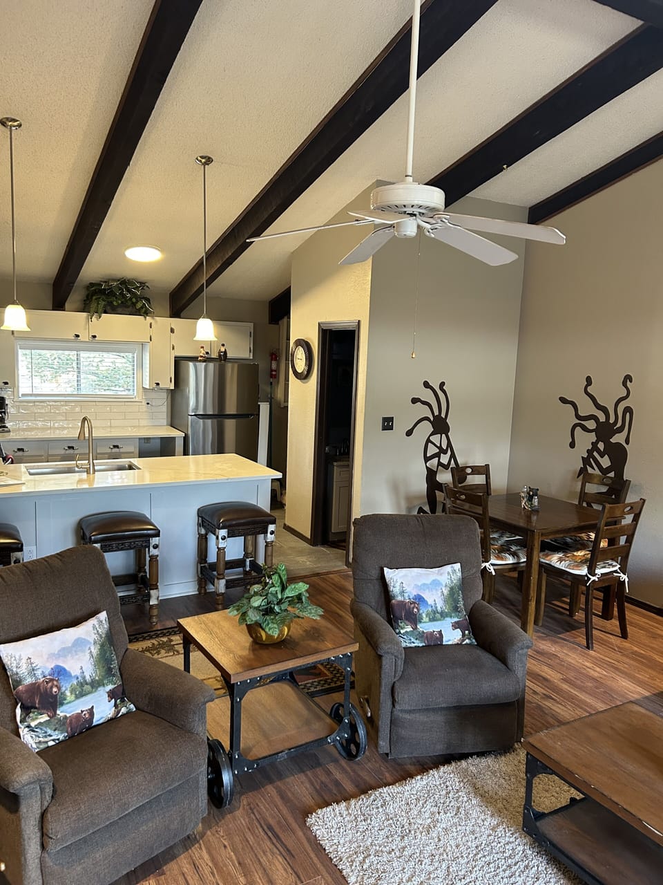 Upstairs living room, kitchen & dining area