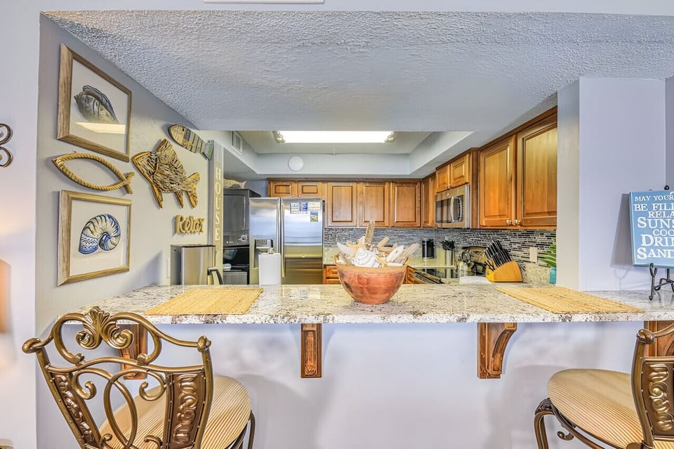View over the snack bar into the full kitchen