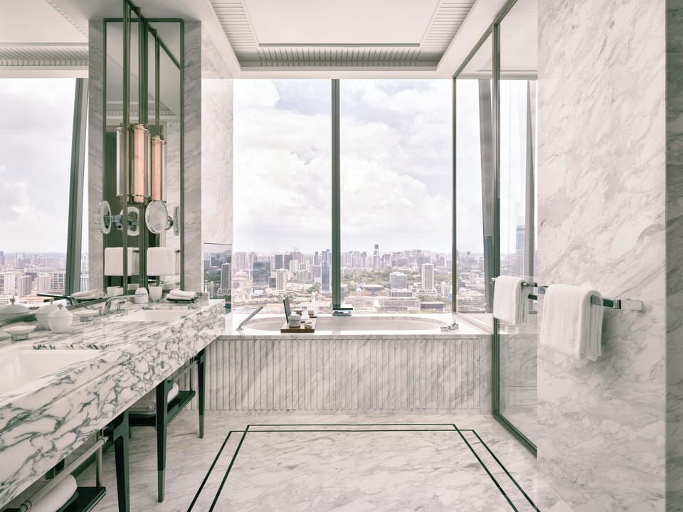 The Horizon Suite - Dual View | Bathroom | Separate tub and shower, rainfall showerhead, designer toiletries