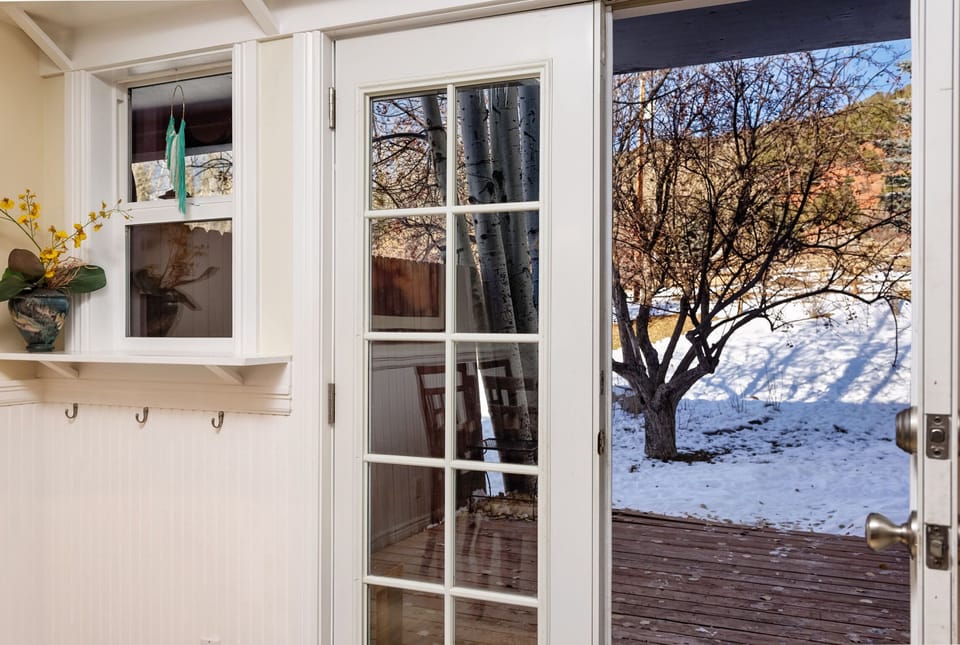 View of back yard from dining area.