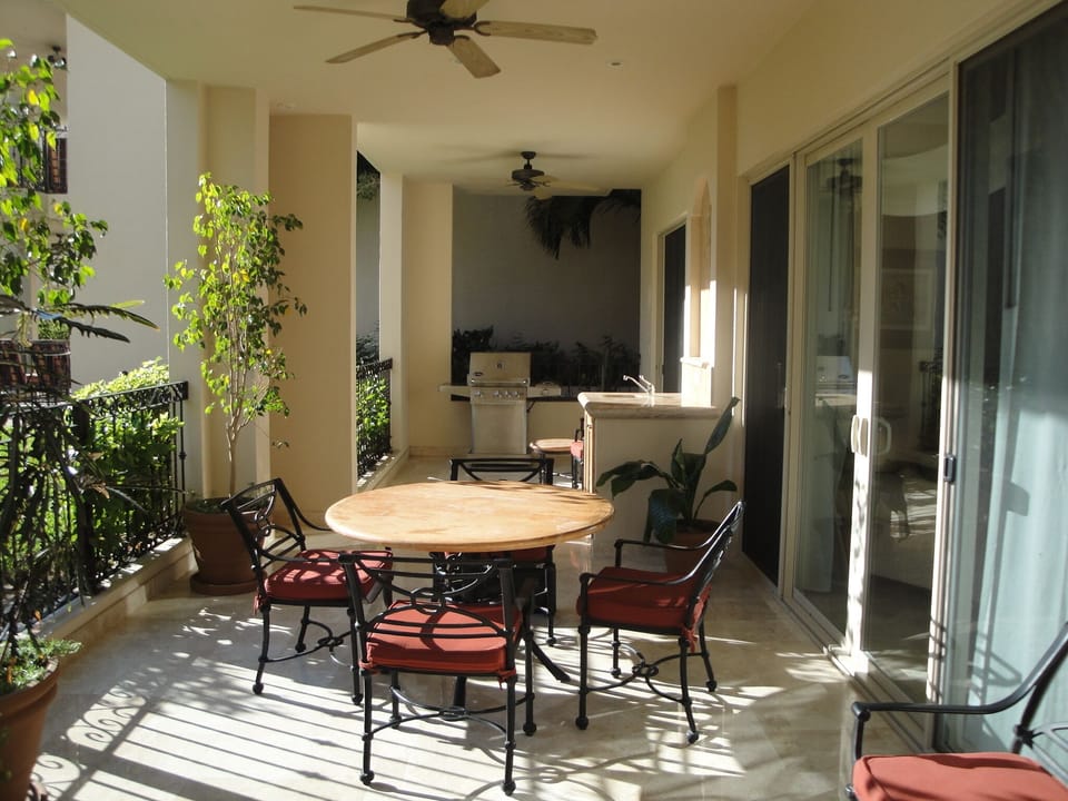 Private patio with gas grill