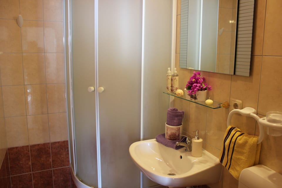 Apartment, Sea View | Bathroom | Shower, free toiletries, hair dryer, towels