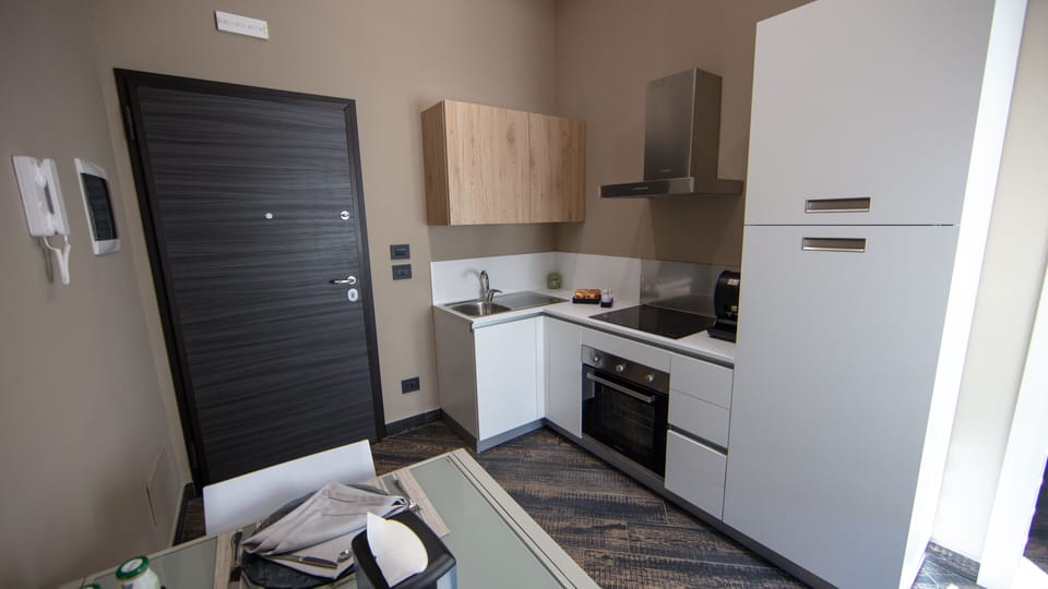 Deluxe Apartment | Private kitchen | Full-size fridge, oven, stovetop, espresso maker