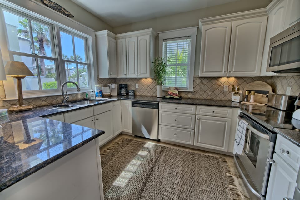 Sun filled kitchen with courtyard view