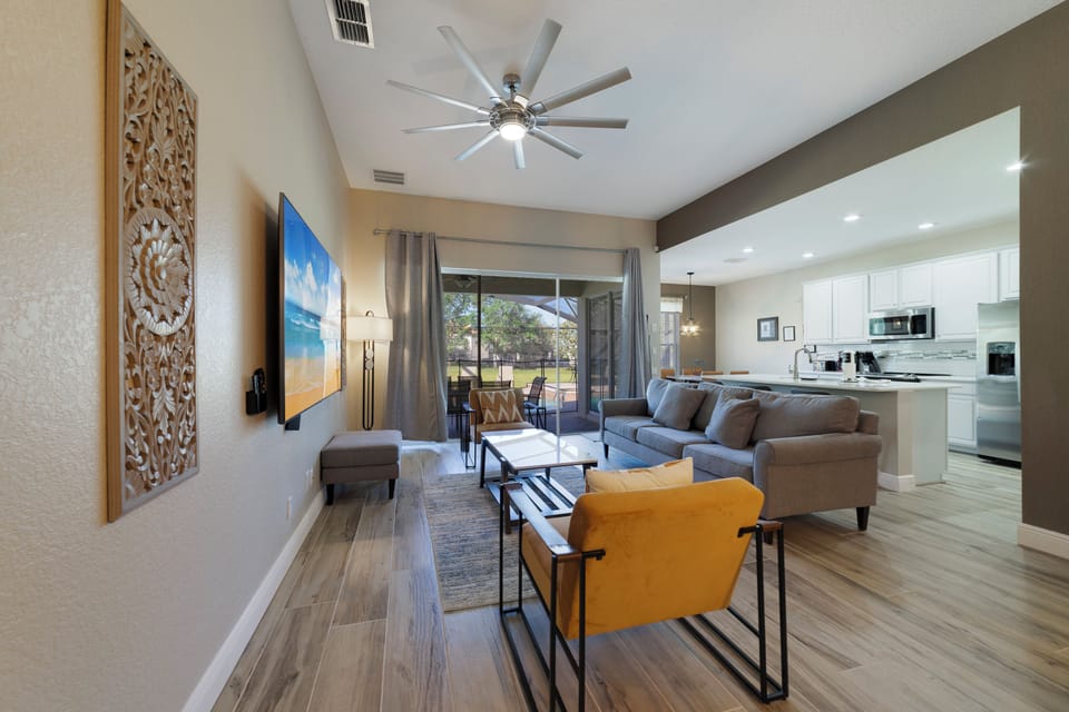 Living room with modern comfort seat. 85" smart TV. Most major APP installed.