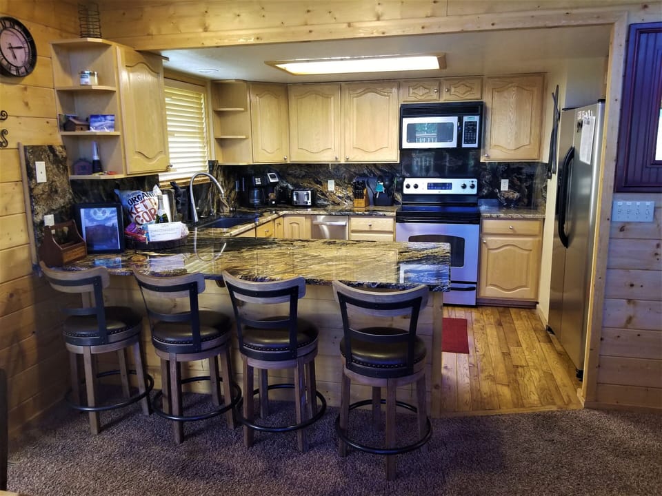 Kitchen has supplies for over 15 guests. New Keurig combo coffee maker and more!