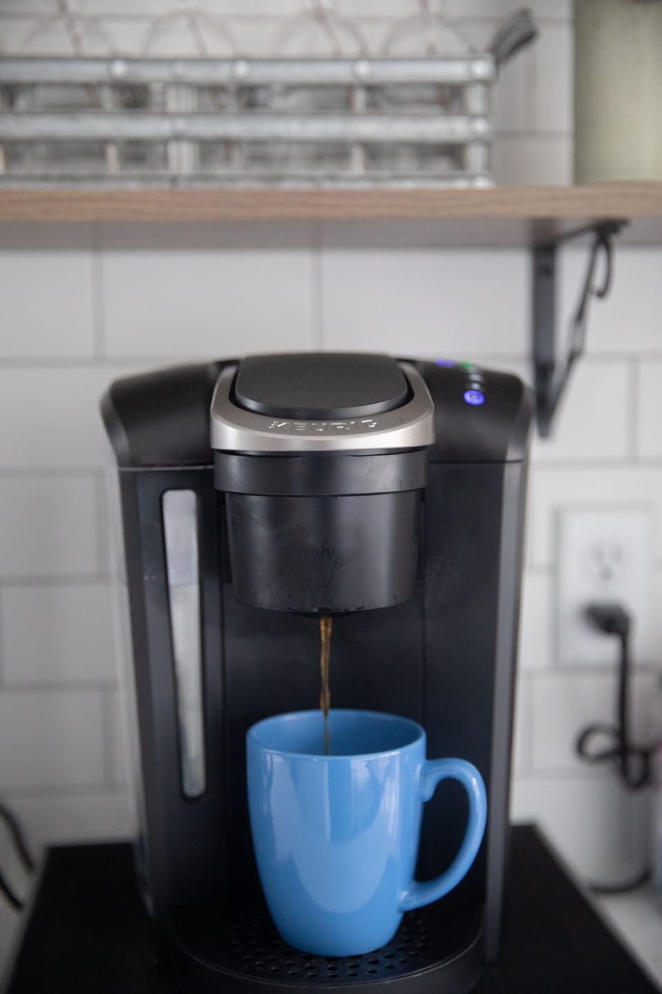 Keurig  stocked with K Cups, sweetener, and creamer. Coffee maker available too.