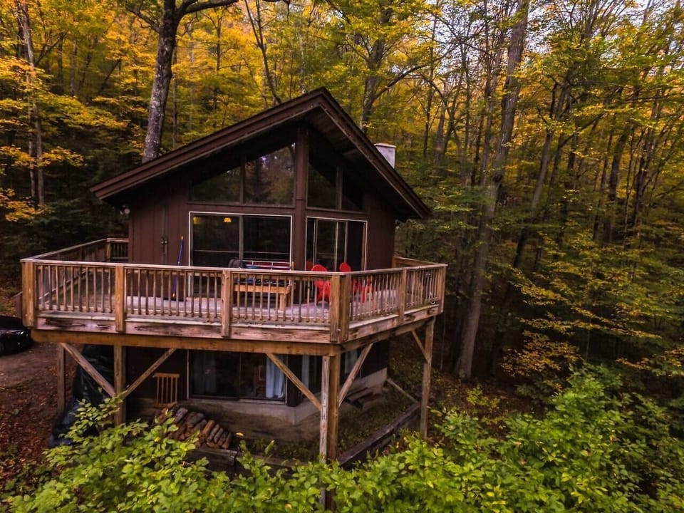 Wraparound deck on our A-Frame chalet