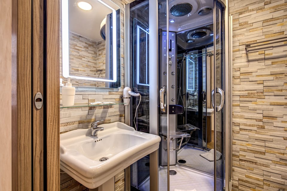Deep soaking tub, rainfall showerhead, free toiletries, hair dryer