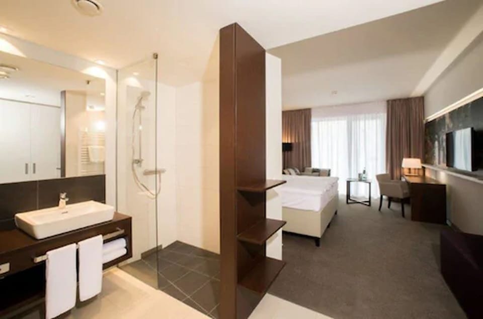 Hair dryer, bathrobes, towels