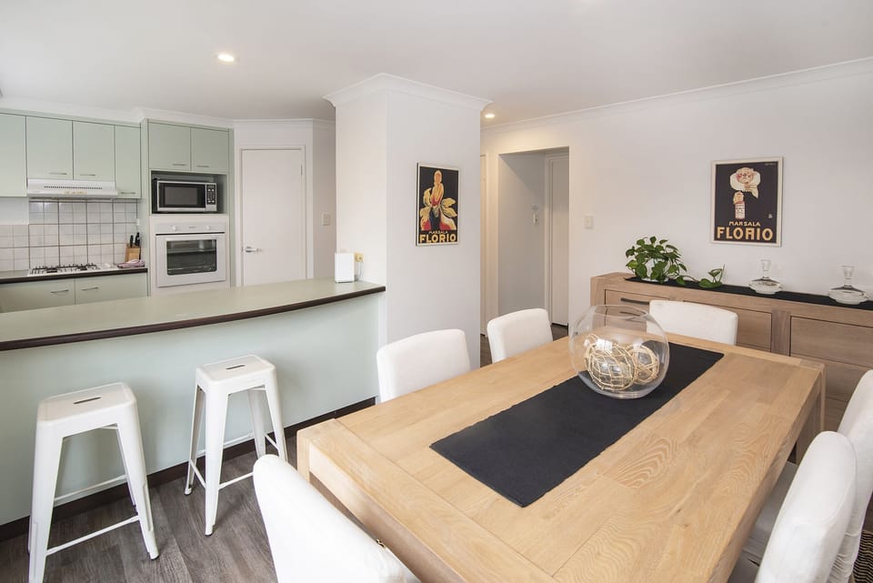 This modern townhouse has a large open plan kitchen/dining area.