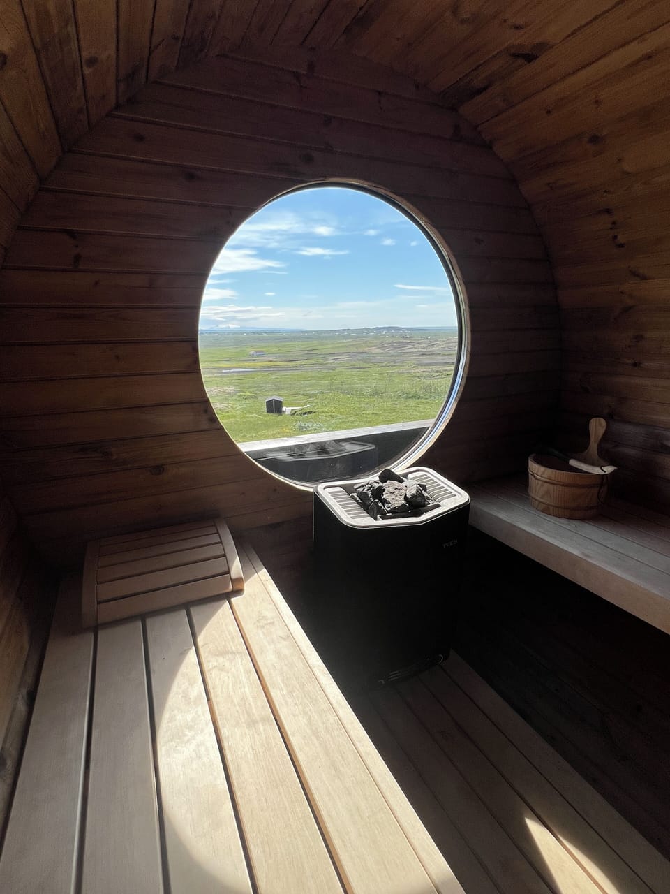 This Barrel Sauna is so warm and nice after a long travel day
