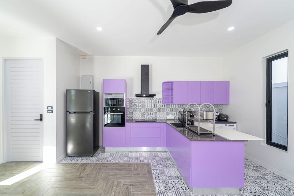 2-Bedroom Pool Villa | Private kitchen | Full-size fridge, microwave, oven, stovetop