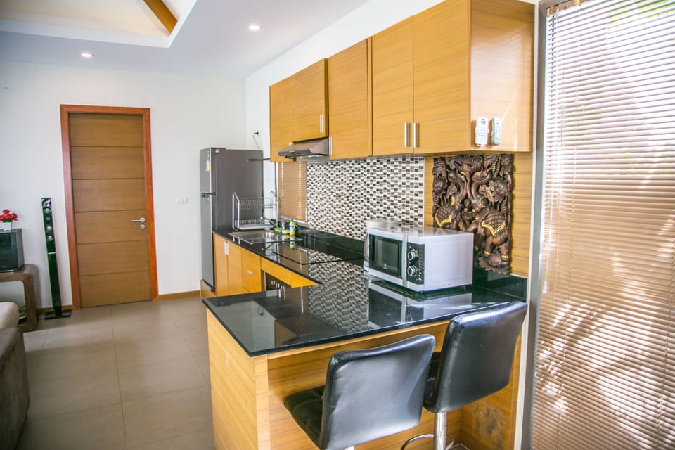 2 Bedrooms Pool Villa | Private kitchen | Full-size fridge, microwave, oven, stovetop